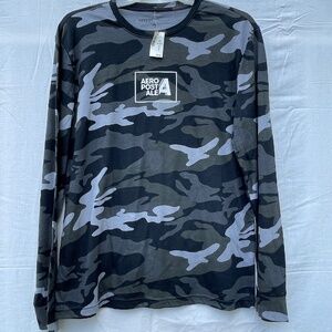 NWT Men's Aeropostle Long Sleeve Gray Camo T-shirt Size Large